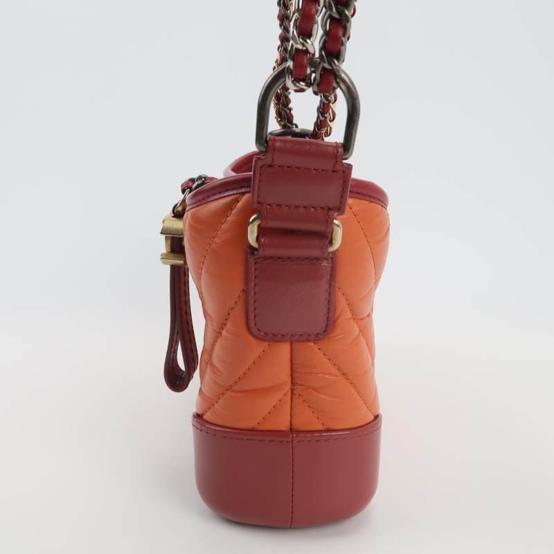 Chanel Gabrielle流浪包小號牛皮拼色菱格絎縫雙鏈條設計單肩包-2