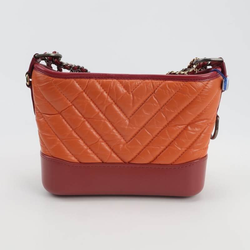 Chanel Gabrielle流浪包小號牛皮拼色菱格絎縫雙鏈條設計單肩包-4