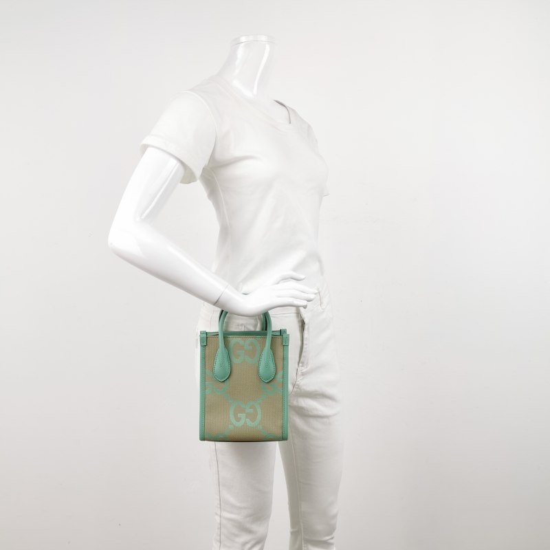 Gucci Jumbo迷你牛皮帆布雙G老花手提包單肩包-1