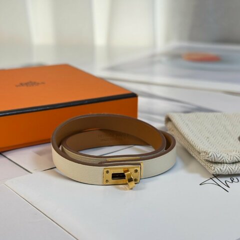 HERMES Mini kelly雙圈手環 - T4奶油白金 B