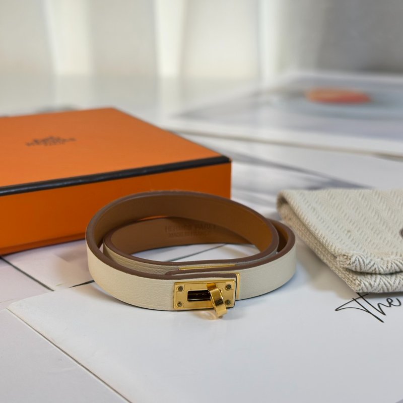 HERMES Mini kelly雙圈手環 - T4奶油白金 B-0