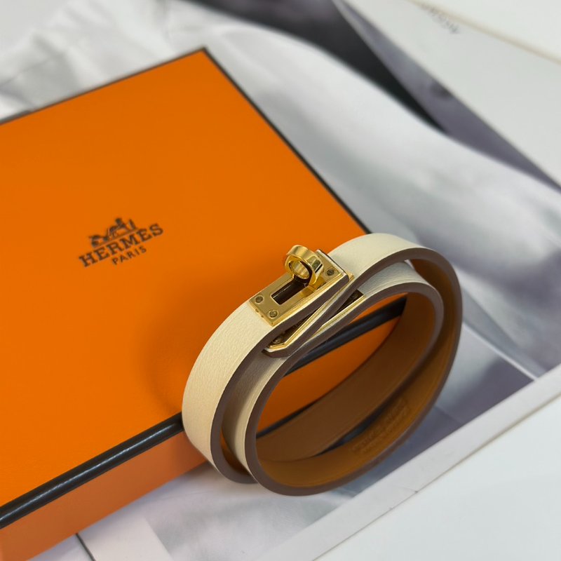 HERMES Mini kelly雙圈手環 - T4奶油白金 B-2