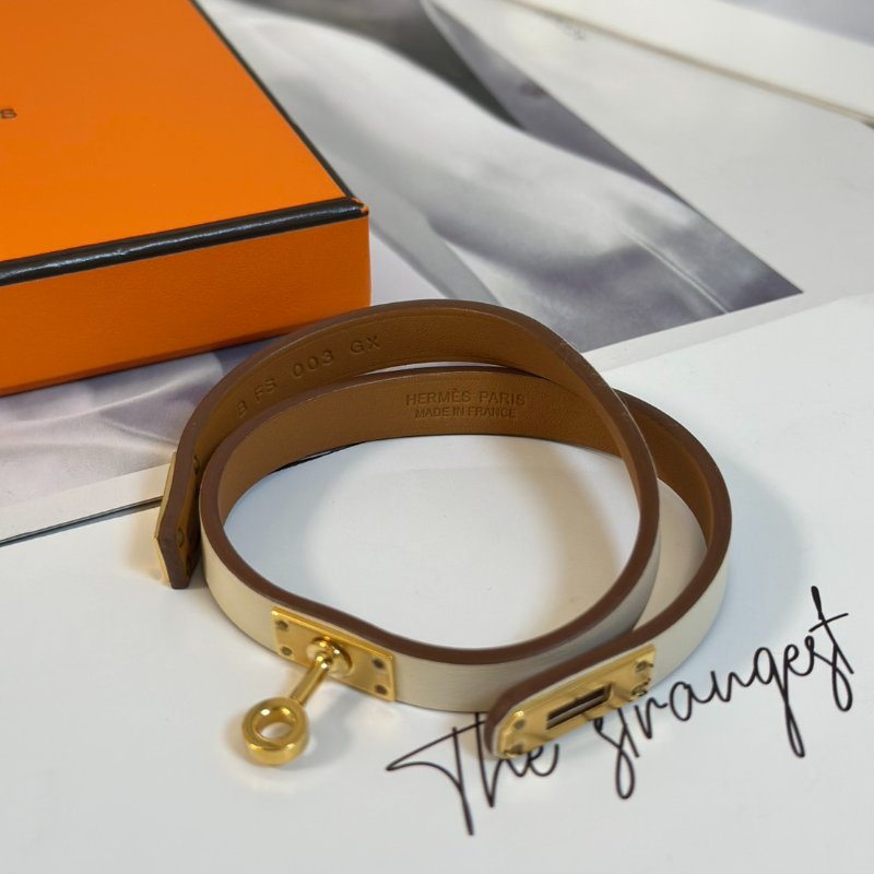 HERMES Mini kelly雙圈手環 - T4奶油白金 B-3