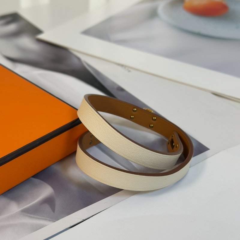 HERMES Mini kelly雙圈手環 - T4奶油白金 B-4