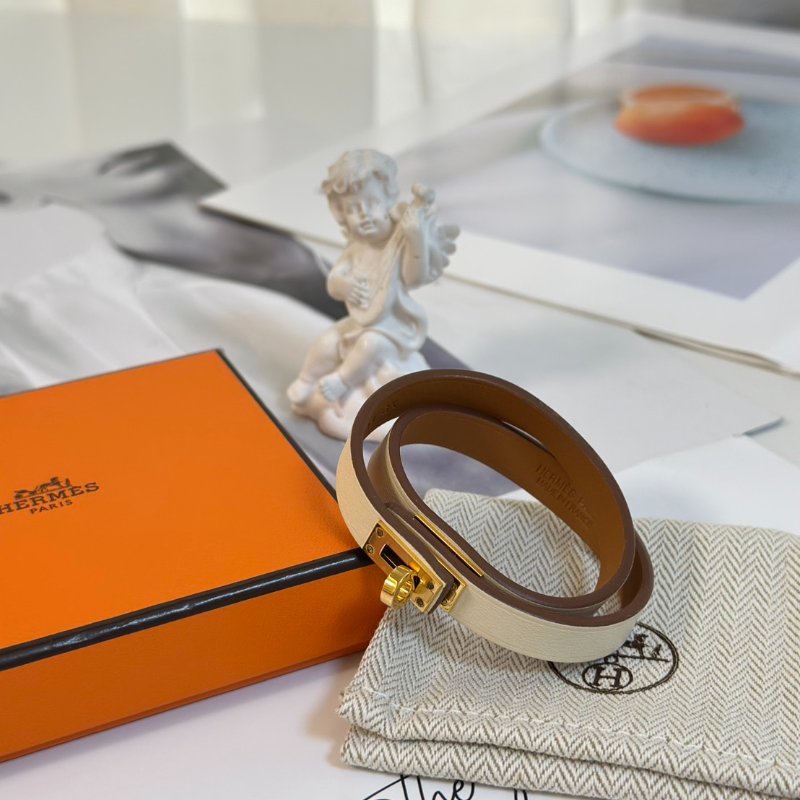 HERMES Mini kelly雙圈手環 - T4奶油白金 B-5
