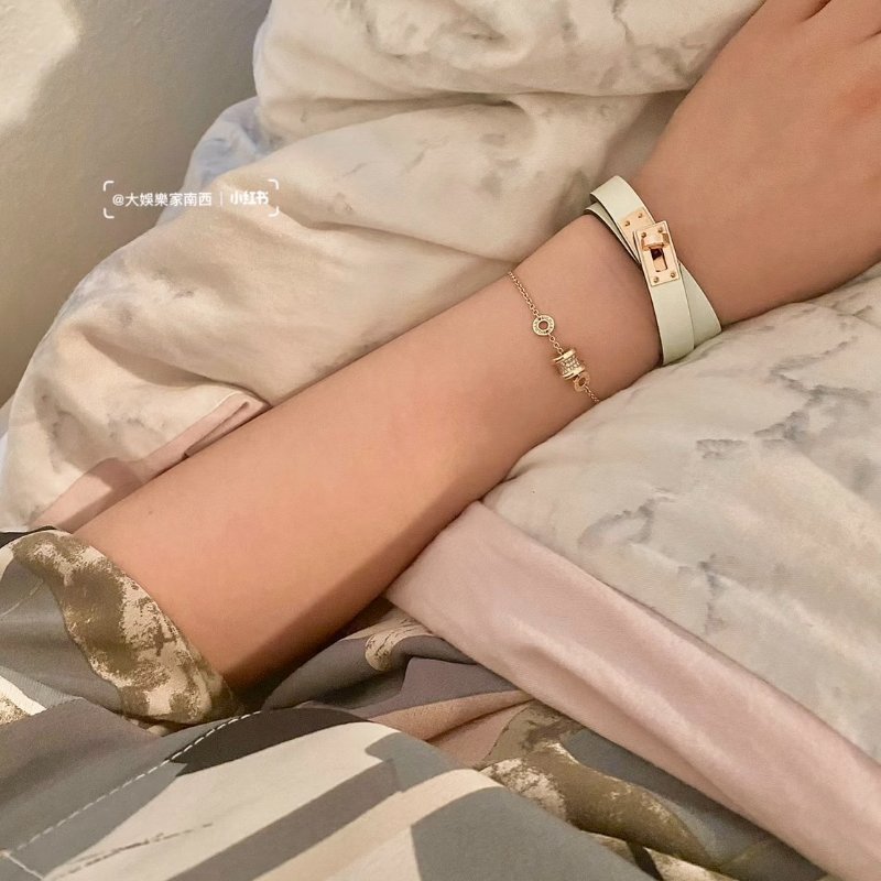 HERMES Mini kelly雙圈手環 - T4奶油白金 B-6