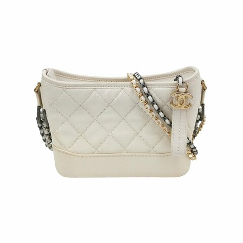 Chanel Gabrielle流浪包小號羊皮漆皮菱格絎縫雙鏈條設計單肩包