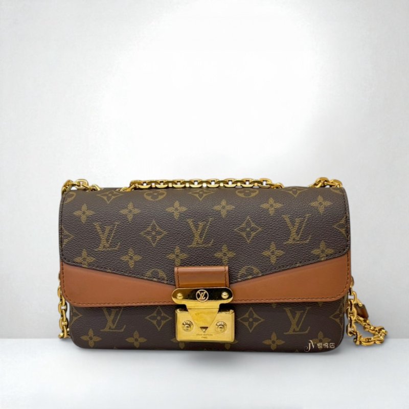 LV 原花拼焦糖牛皮 Marceau 下蓋肩背包 M46127-0