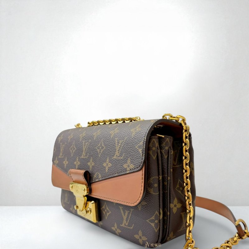LV 原花拼焦糖牛皮 Marceau 下蓋肩背包 M46127-1