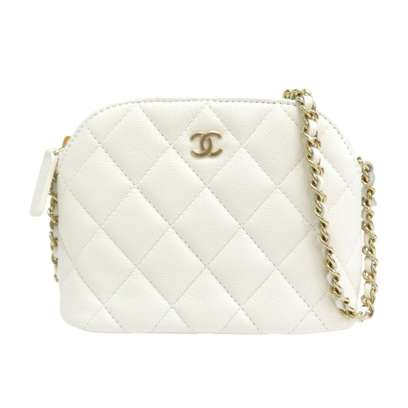 白色 牛皮 菱格紋 金鏈條貝殼包 肩背包【CHANEL 香奈兒】 AP4000-0
