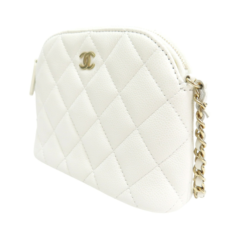 白色 牛皮 菱格紋 金鏈條貝殼包 肩背包【CHANEL 香奈兒】 AP4000-2