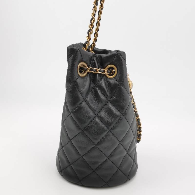 Chanel羊皮純色菱格絎縫雙CLogo斜挎包單肩包 晶片款-3