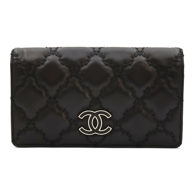 CHANEL 羊皮皮革Long Wallet銀扣長錢包-0