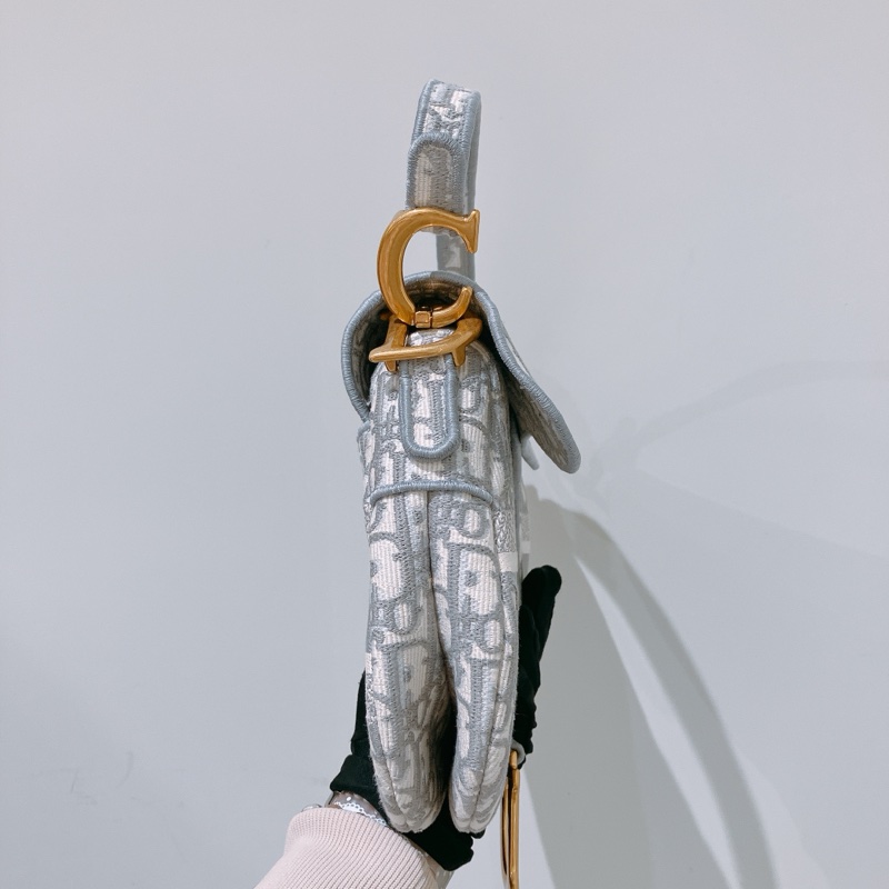 CHRISTIAN DIOR迪奧亞麻灰馬鞍包 OBLIQUE SADDLE BAG [UNUSED]-6