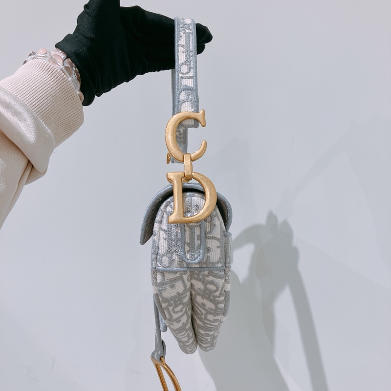 CHRISTIAN DIOR迪奧亞麻灰馬鞍包 OBLIQUE SADDLE BAG [UNUSED]-7