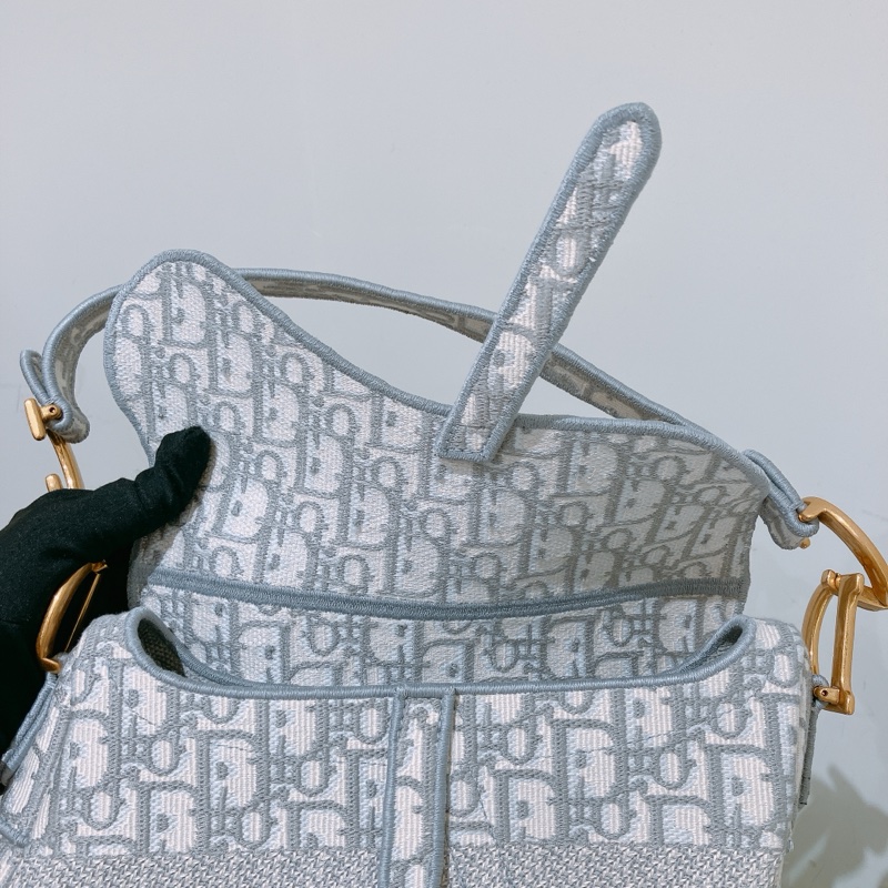 CHRISTIAN DIOR迪奧亞麻灰馬鞍包 OBLIQUE SADDLE BAG [UNUSED]-12