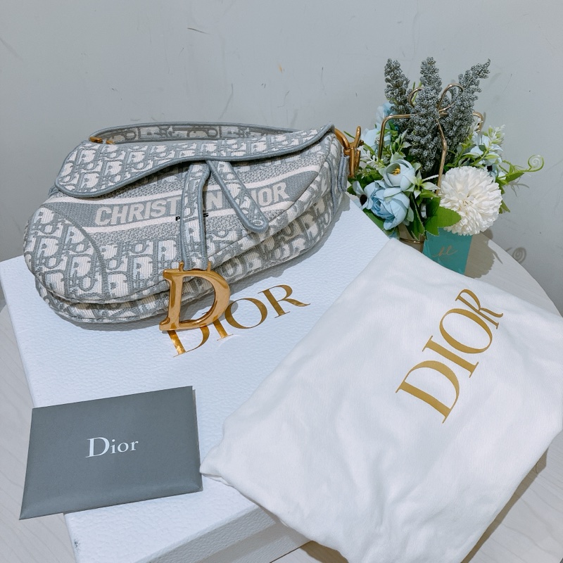 CHRISTIAN DIOR迪奧亞麻灰馬鞍包 OBLIQUE SADDLE BAG [UNUSED]-14