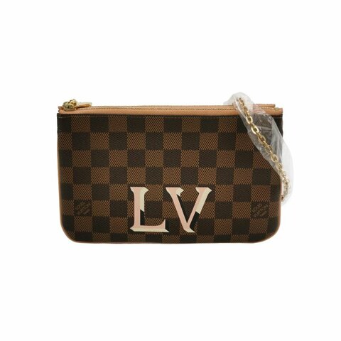 Louis Vuitton(LV)Pochette Double Zip牛皮棋盤格字母Logo斜挎包斜挎包