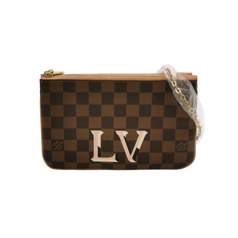 Louis Vuitton(LV)Pochette Double Zip牛皮棋盤格字母Logo斜挎包斜挎包-0