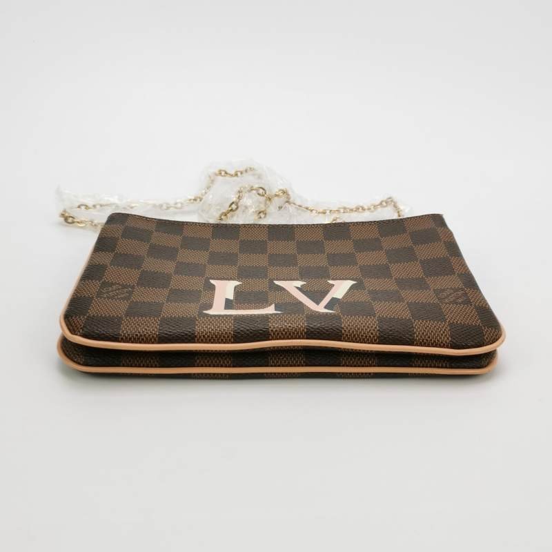 Louis Vuitton(LV)Pochette Double Zip牛皮棋盤格字母Logo斜挎包斜挎包-5