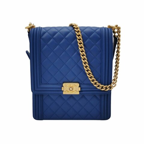 Chanel Boy Bag牛皮純色菱格絎縫方形雙C鎖扣單肩包