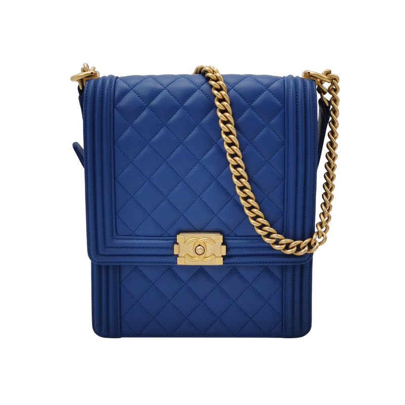 Chanel Boy Bag牛皮純色菱格絎縫方形雙C鎖扣單肩包-0