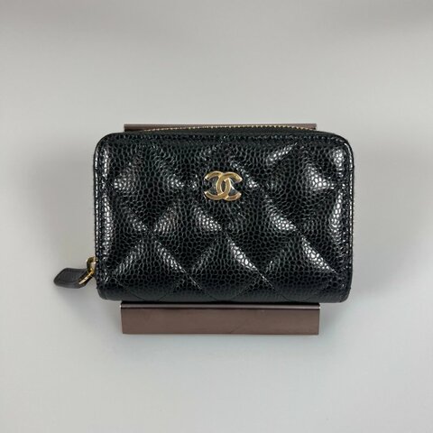 全新品 CHANEL CFㄇ拉零錢包荔枝黑  AP0216/晶片款