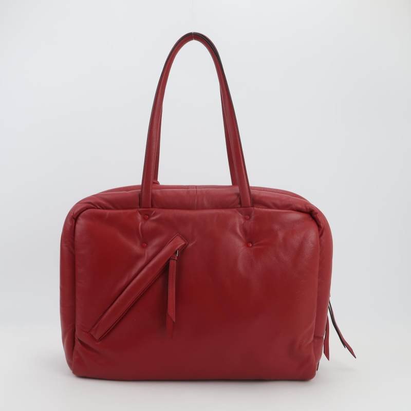 Prada羊皮拼色字母Logo拉鏈單肩包-4