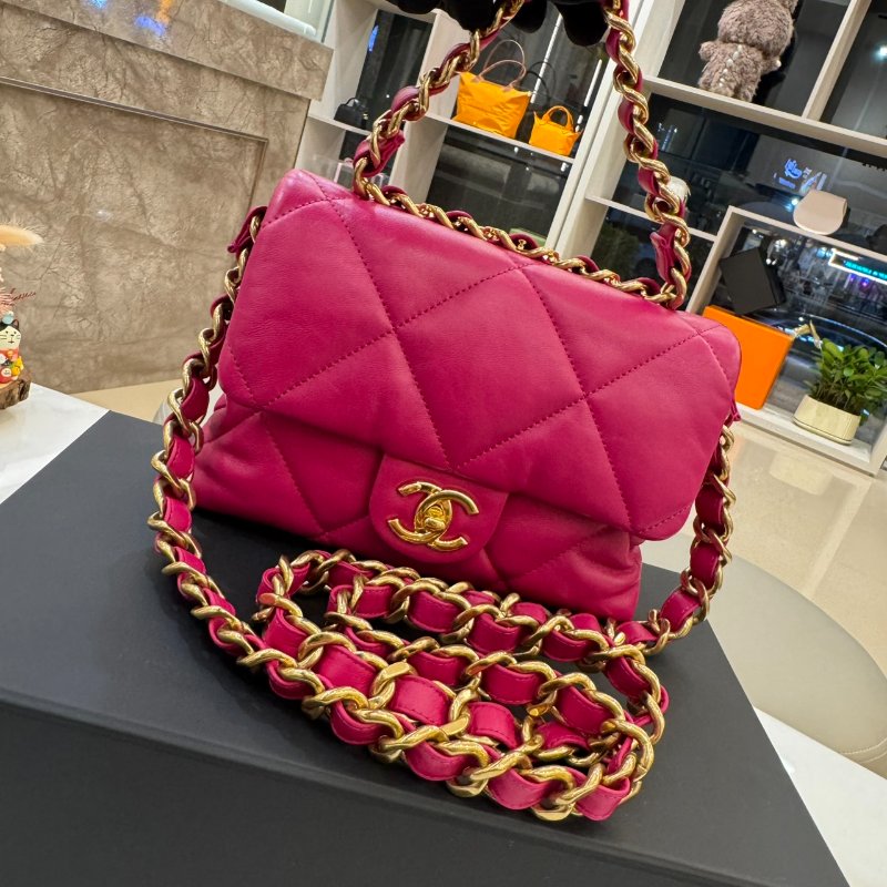 *SHIHNA名牌精品* CHANEL 桃紅色小羊皮金扣口蓋包-7