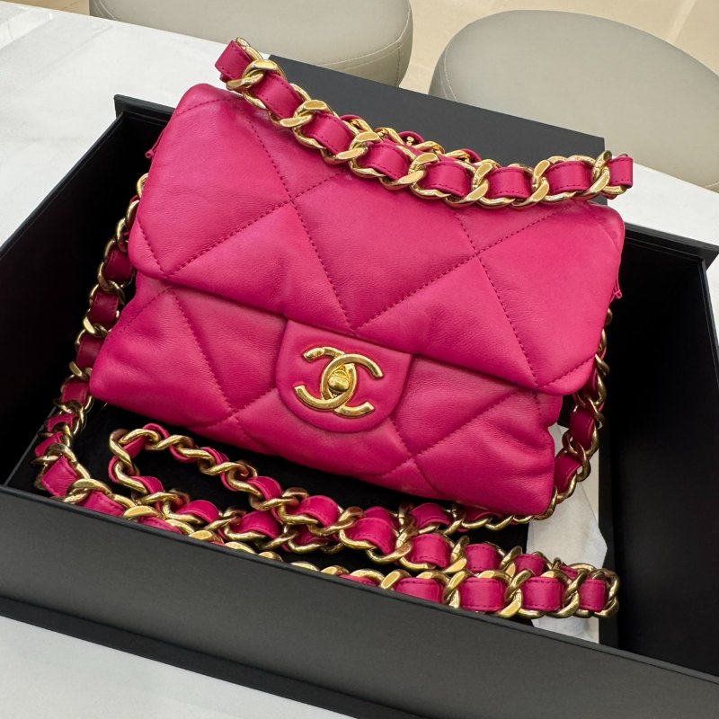 *SHIHNA名牌精品* CHANEL 桃紅色小羊皮金扣口蓋包-8