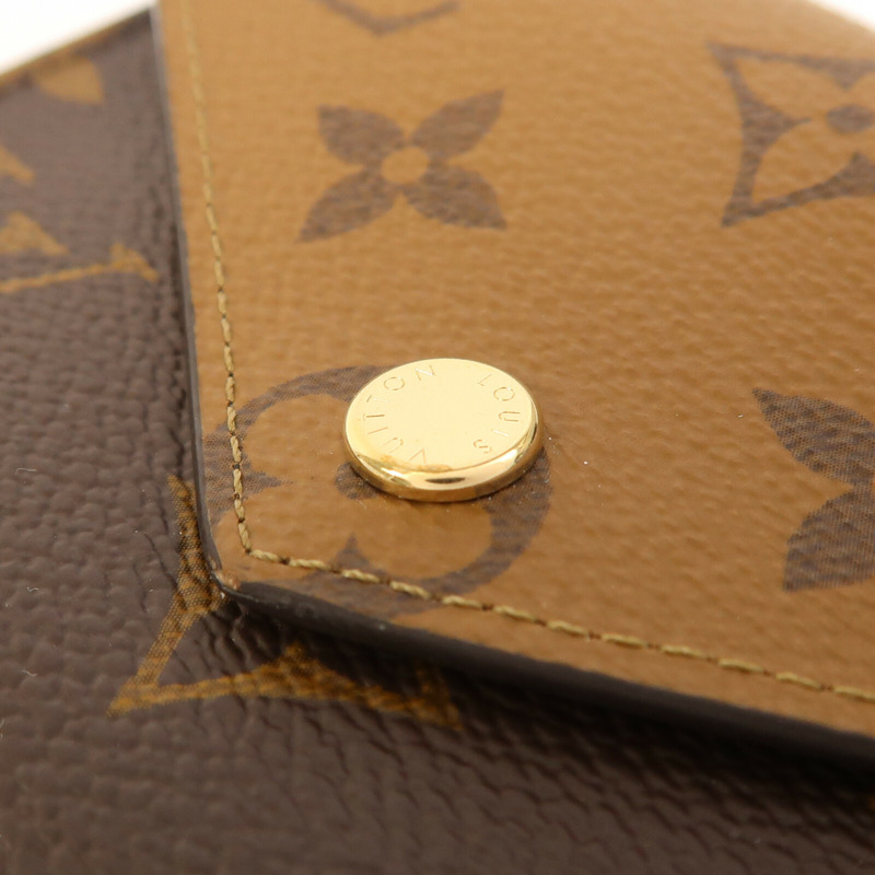 LOUIS VUITTON Monogram/Monogram Reverse Victorine Wallet金扣錢包棕色-9