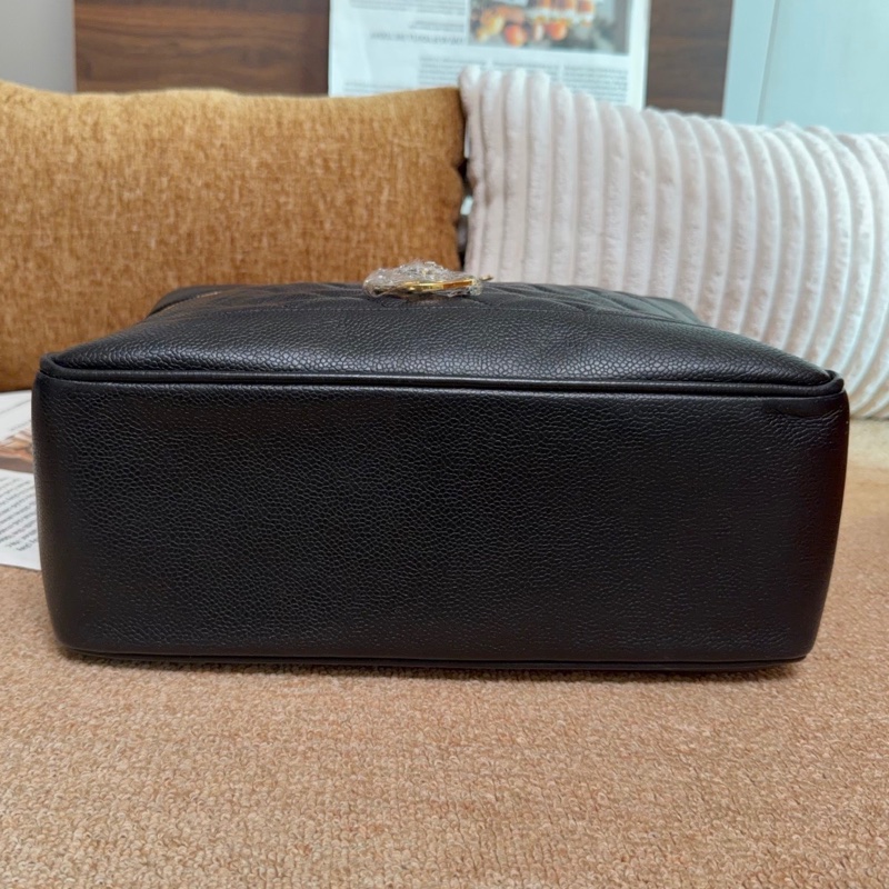 【近新閒置品】香奈兒Chanel 中古1開盒子包荔枝紋皮黑金菱格斜挎包單肩包大號-2