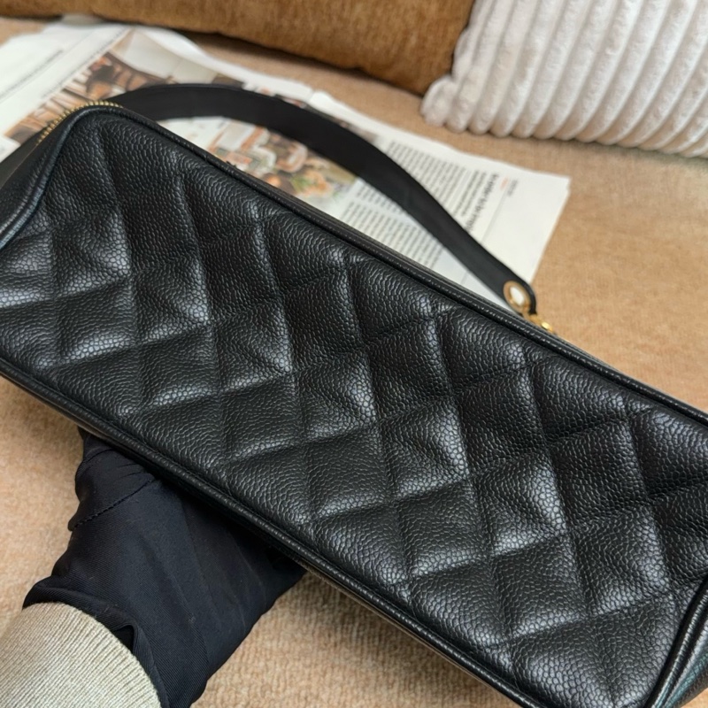 【近新閒置品】香奈兒Chanel 中古1開盒子包荔枝紋皮黑金菱格斜挎包單肩包大號-8