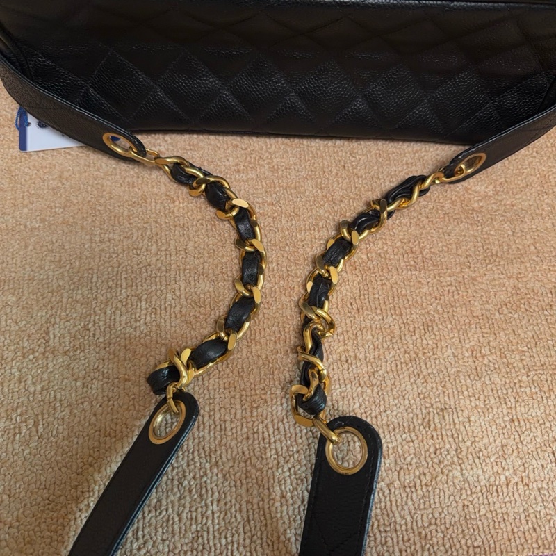 【近新閒置品】香奈兒Chanel 中古1開盒子包荔枝紋皮黑金菱格斜挎包單肩包大號-10