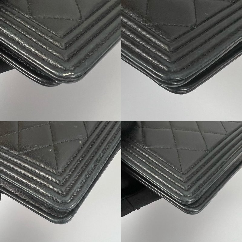 CHANEL BOY對開長夾羊皮黑 24開-7