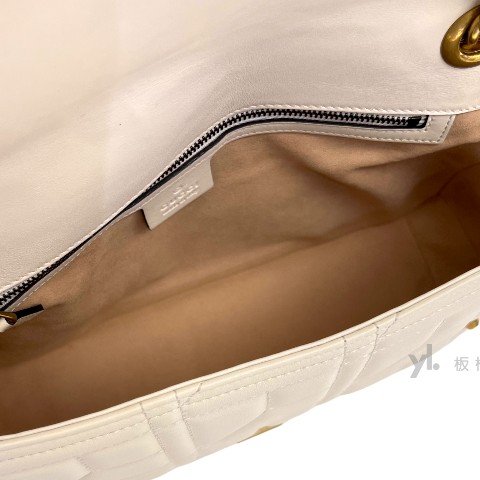 Gucci包包 Marmont白牛皮方塊紋鉚釘大號肩背包443496-5