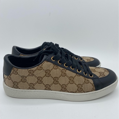 Gucci古馳經典老花黑棕配色板鞋37碼 95新