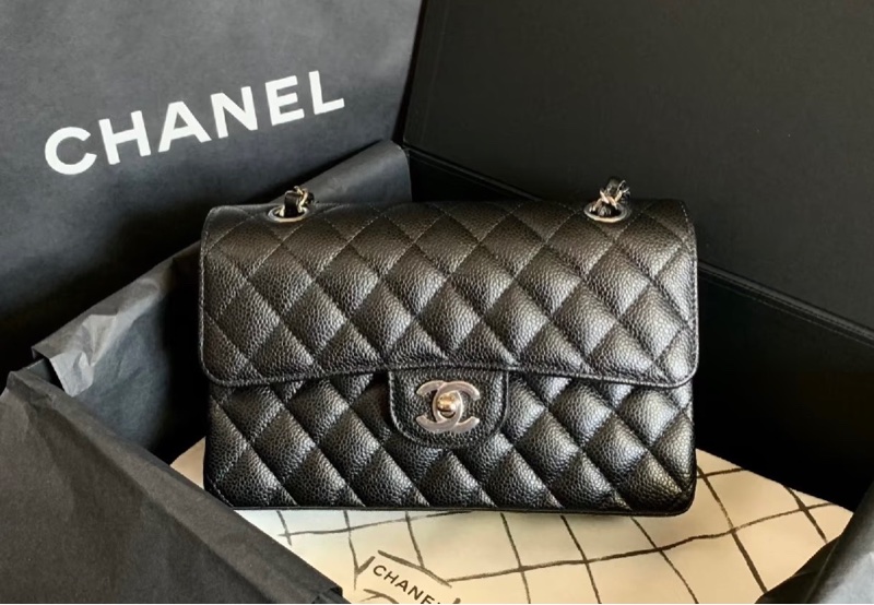 CHANEL cf 23公分 芯片款 黑銀 大全配-0