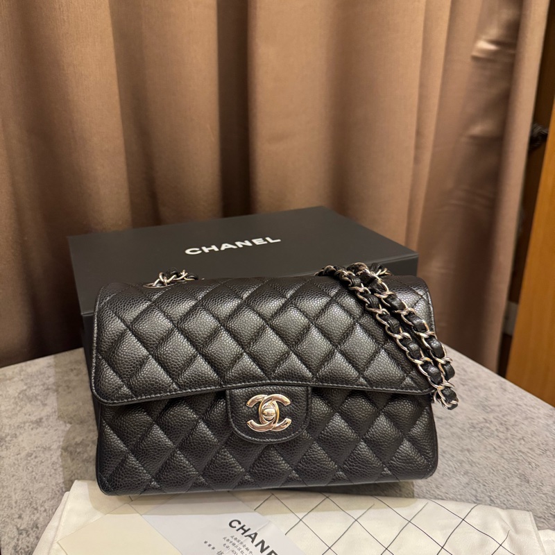 CHANEL cf 23公分 芯片款 黑銀 大全配-8