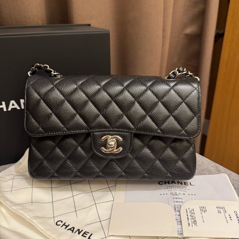 CHANEL cf 23公分 芯片款 黑銀 大全配-10