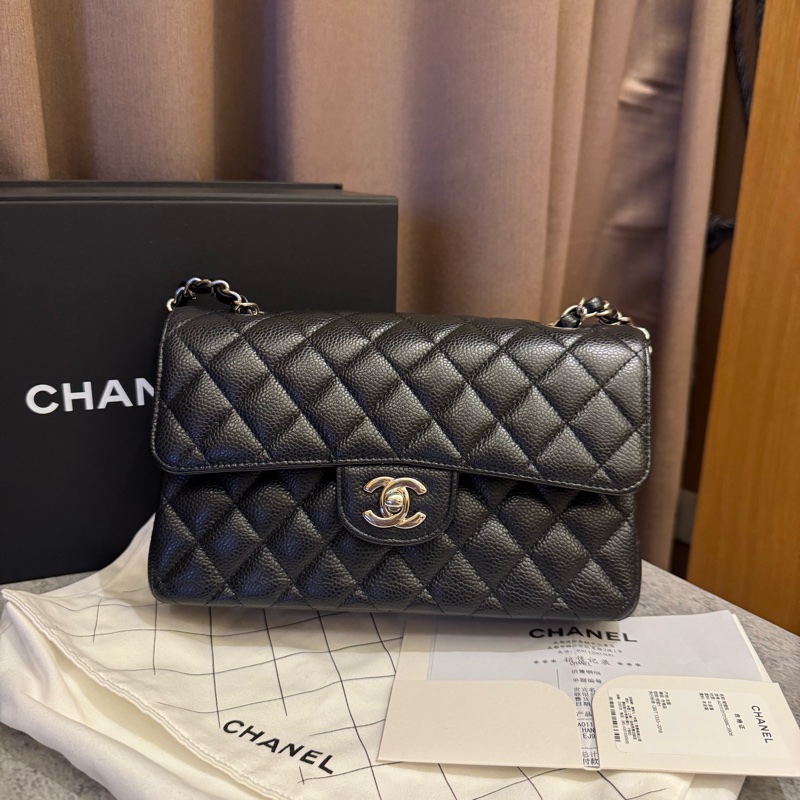 CHANEL cf 23公分 芯片款 黑銀 大全配-11