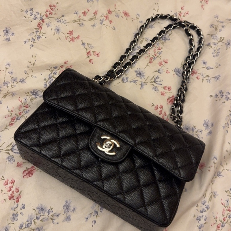 CHANEL cf 23公分 芯片款 黑銀 大全配-25