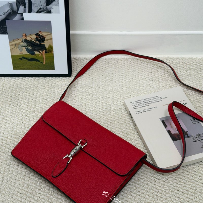 GUCCI Jackie1961紅牛皮下蓋斜背包364435-0