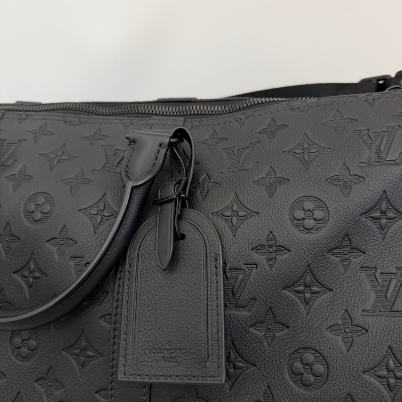 LV 黑牛皮壓紋黑釦Keepall 50手提斜背旅行袋M44810-2