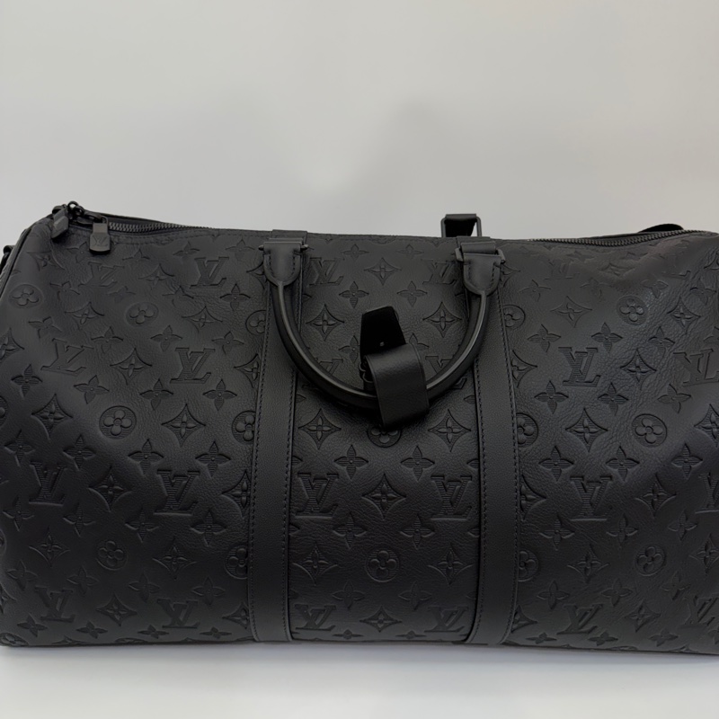 LV 黑牛皮壓紋黑釦Keepall 50手提斜背旅行袋M44810-8