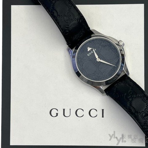 GUCCI手錶 SS黑面GG38mm石英錶-0