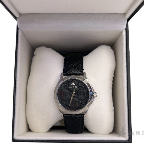 GUCCI手錶 SS黑面GG38mm石英錶-1