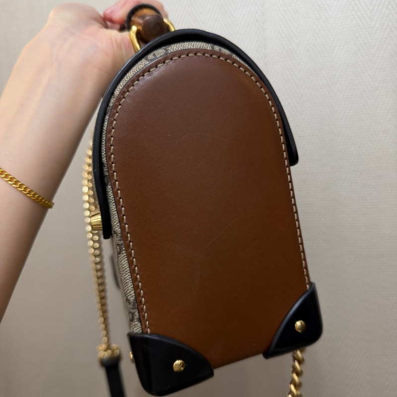 Gucci PVC咖牛皮Padlock金釦竹節手把手提斜背包-3