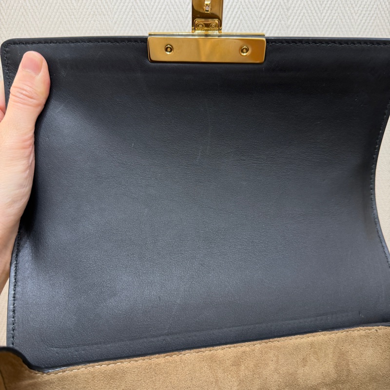 Gucci PVC咖牛皮Padlock金釦竹節手把手提斜背包-10