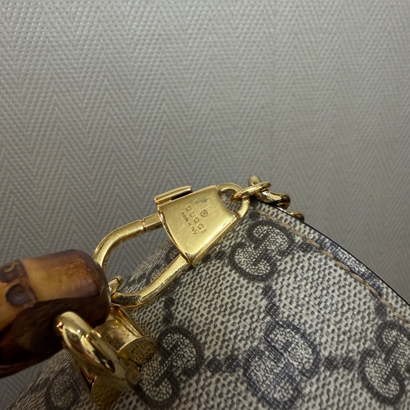 Gucci PVC咖牛皮Padlock金釦竹節手把手提斜背包-16